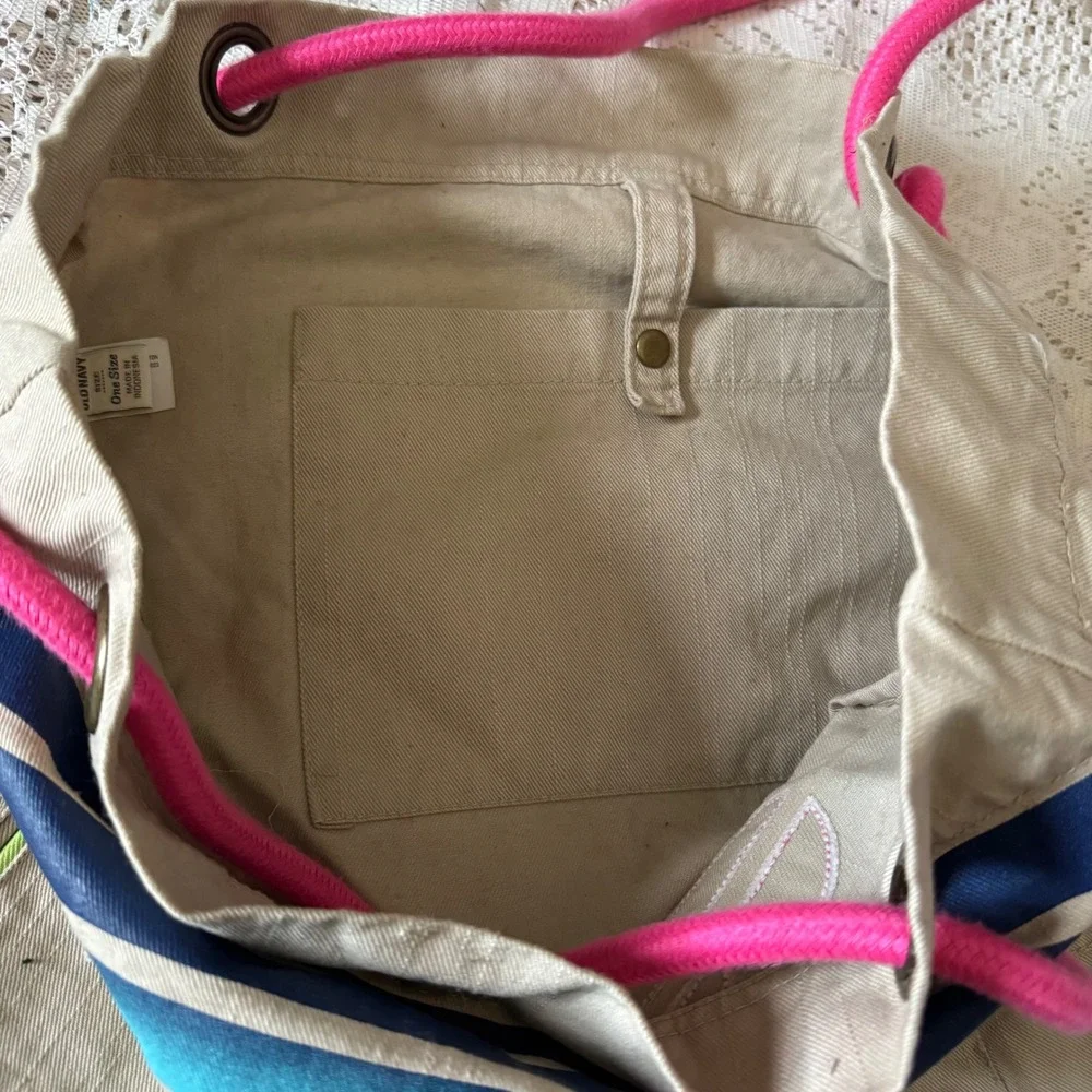 Old Navy Canvas Beach Tote Bag Striped‎ Heart Pink Rope Handles One Size shop